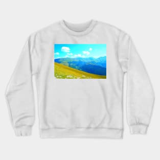 Scene from Sassotetto with a slope of grass and the Sibillini mountains with vegetation Crewneck Sweatshirt